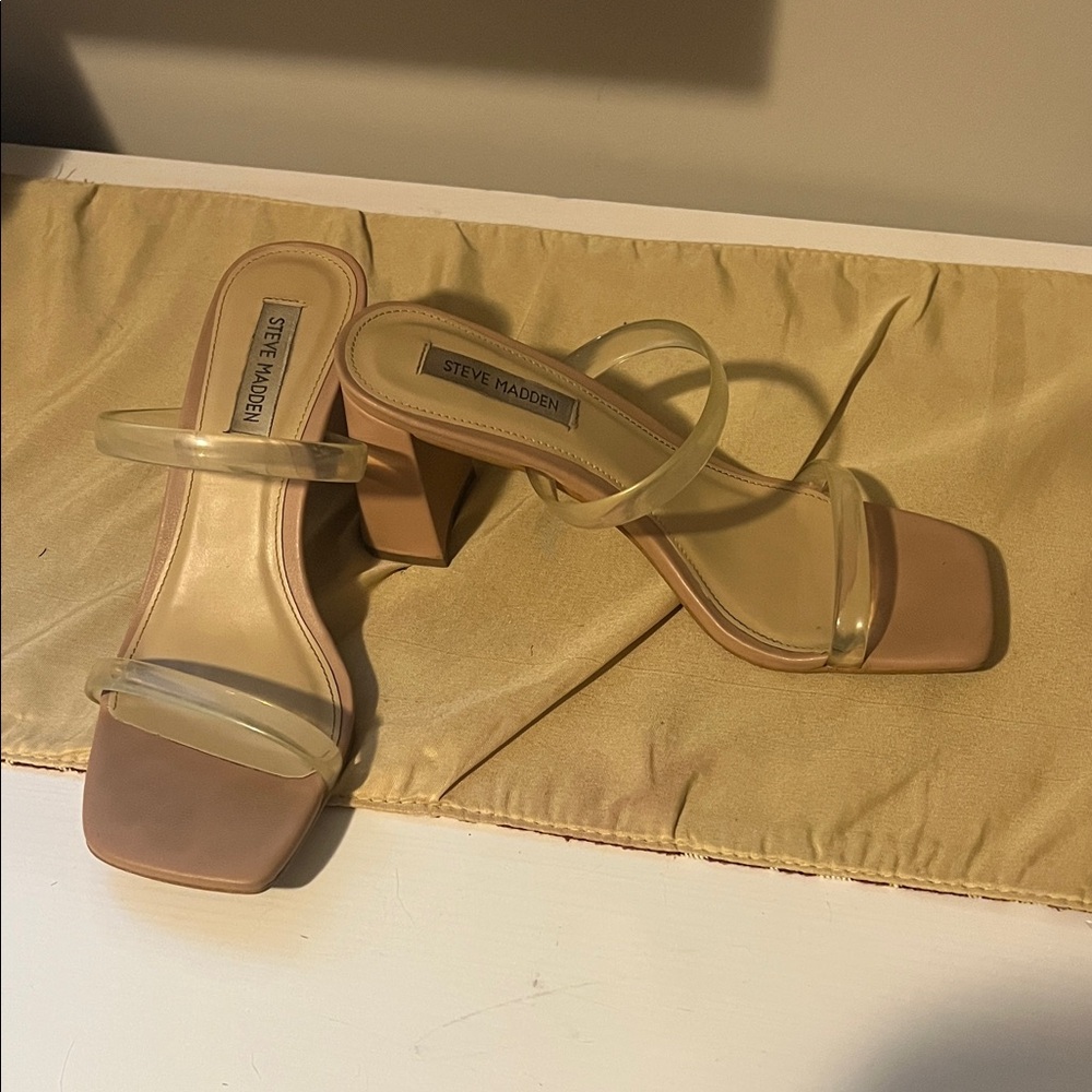 Steve Madden Clear and Tan Heeled Sandals